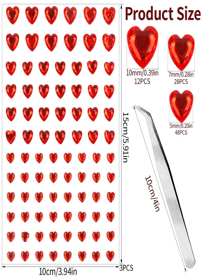 MANGOIT 264pcs Heart Gem Stickers Rhinestones for Crafts - Self Adhesive Jewels Stickers, Acrylic Gems DIY Craft Decorative Diamond Stickers, Small Stickers for Kids (264pcs-5/7/10mm-red) - Image 2